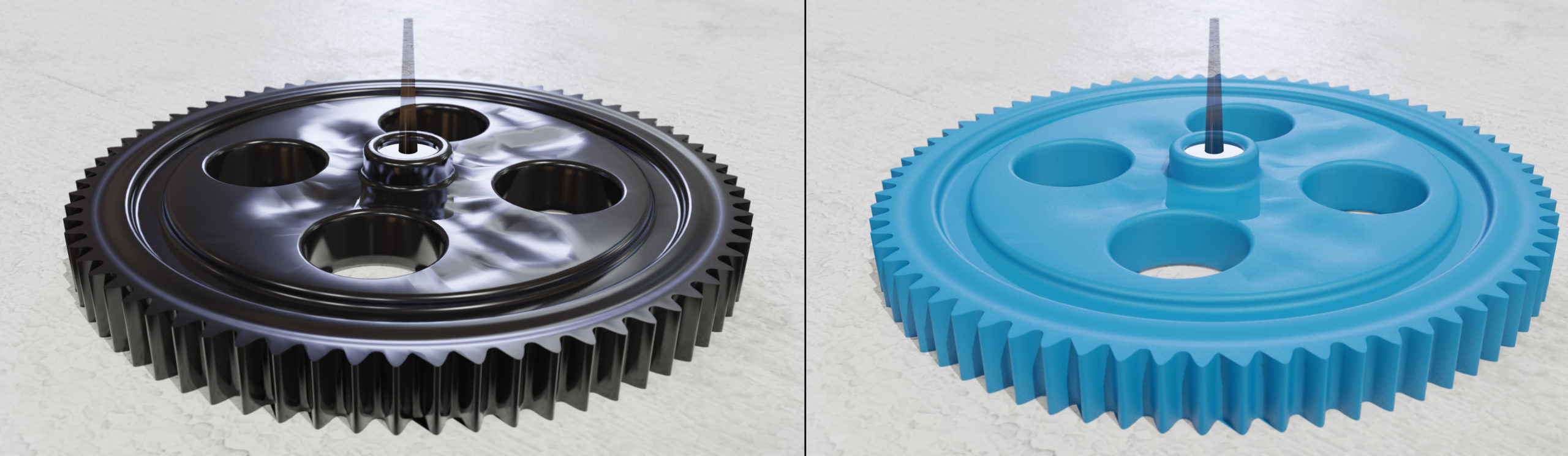 2 examples of sink marks on a gear part